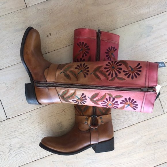 Dan Post embossed hand decorated tall leather boots. New in box from Sundance - Picture 1 of 9